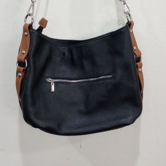 NWOT! I Medici Firenze Made In Italy Black & Tan Pebbled Leather Shoulder Bag - Picture 6 of 16